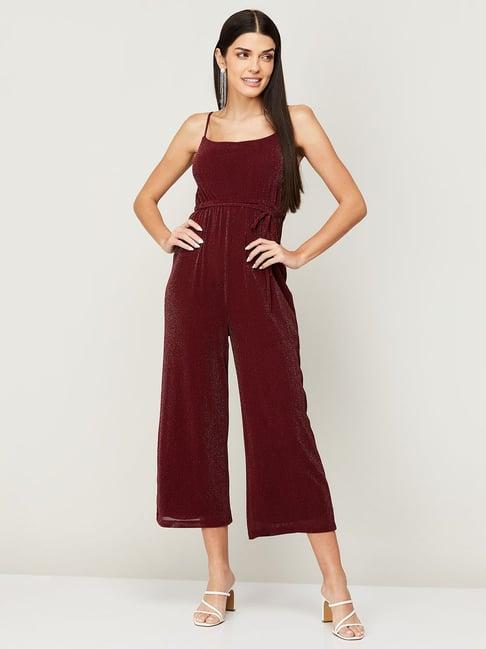 ginger by lifestyle maroon a-line jumpsuit