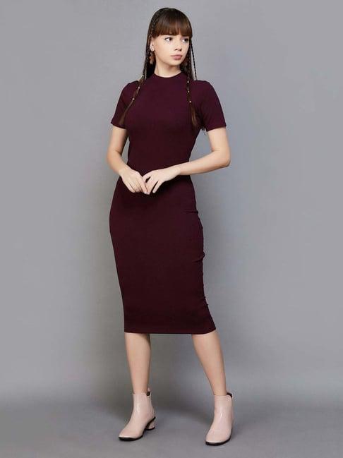 ginger by lifestyle maroon bodycon dress