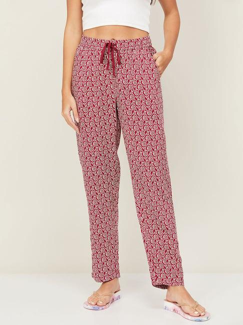 ginger by lifestyle maroon cotton printed pyjamas