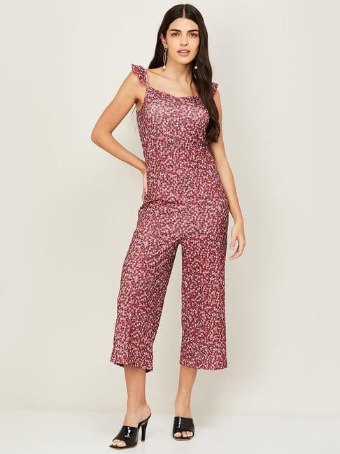 ginger by lifestyle maroon floral print a-line jumpsuit
