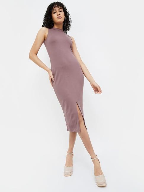 ginger by lifestyle mauve regular fit midi dress