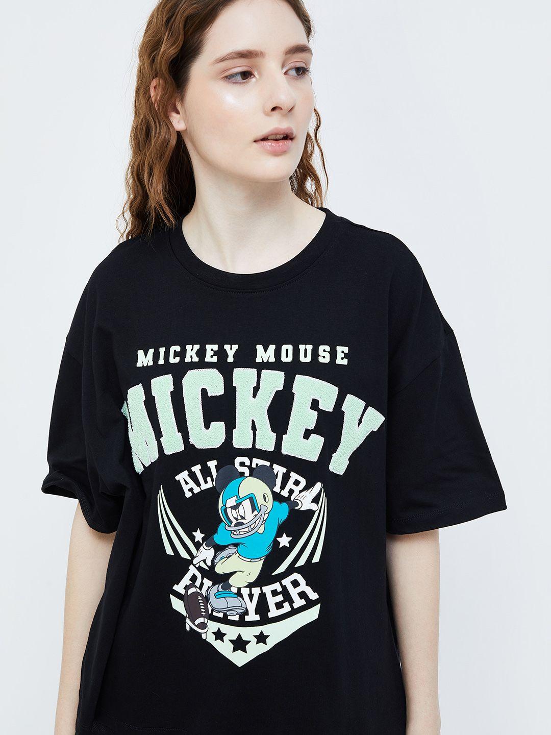 ginger by lifestyle mickey mouse printed oversized pure cotton t-shirt