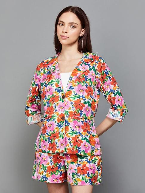 ginger by lifestyle multicolored cotton floral print blazer