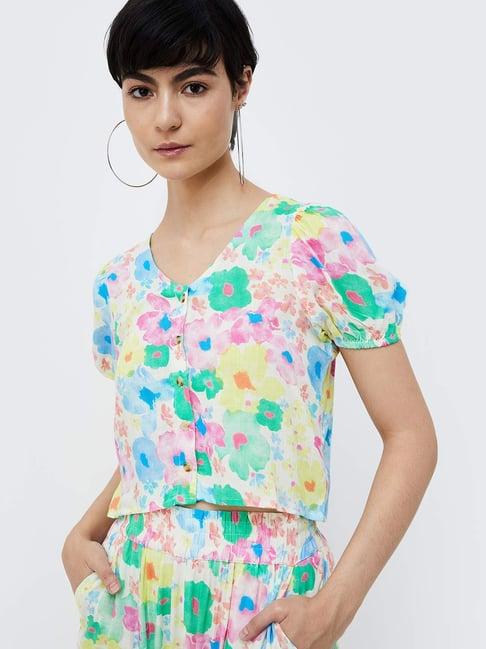 ginger by lifestyle multicolored floral print crop top