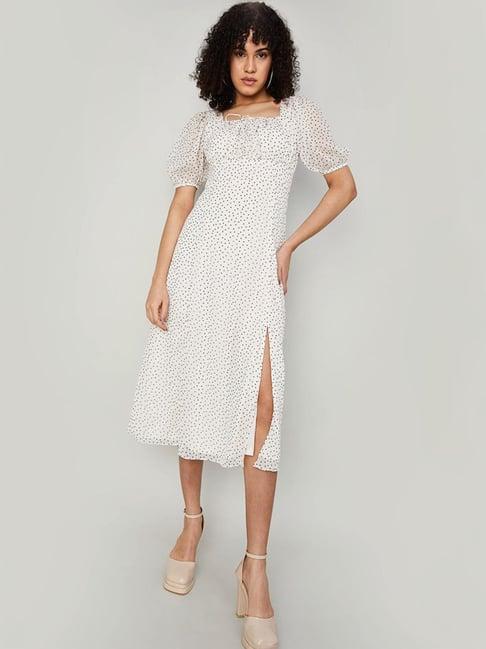 ginger by lifestyle off-white polka dots a-line dress