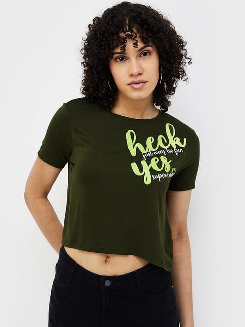 ginger by lifestyle olive graphic print crop t-shirt