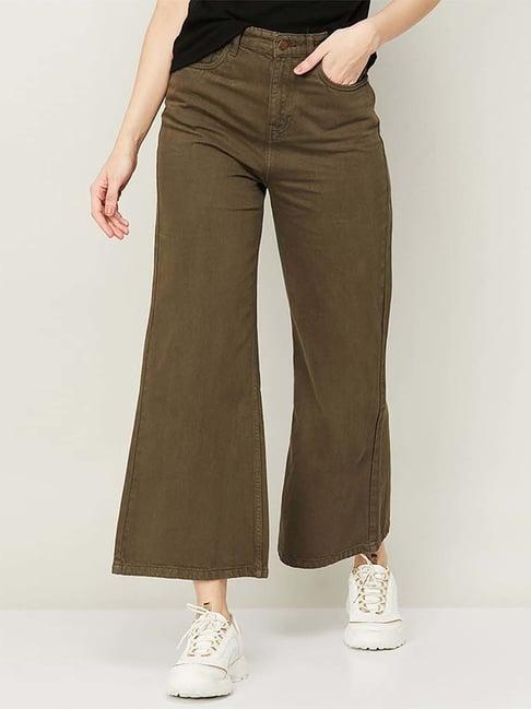 ginger by lifestyle olive green cotton mid rise jeans