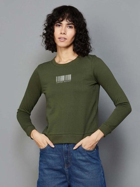 ginger by lifestyle olive green cotton printed sweatshirt