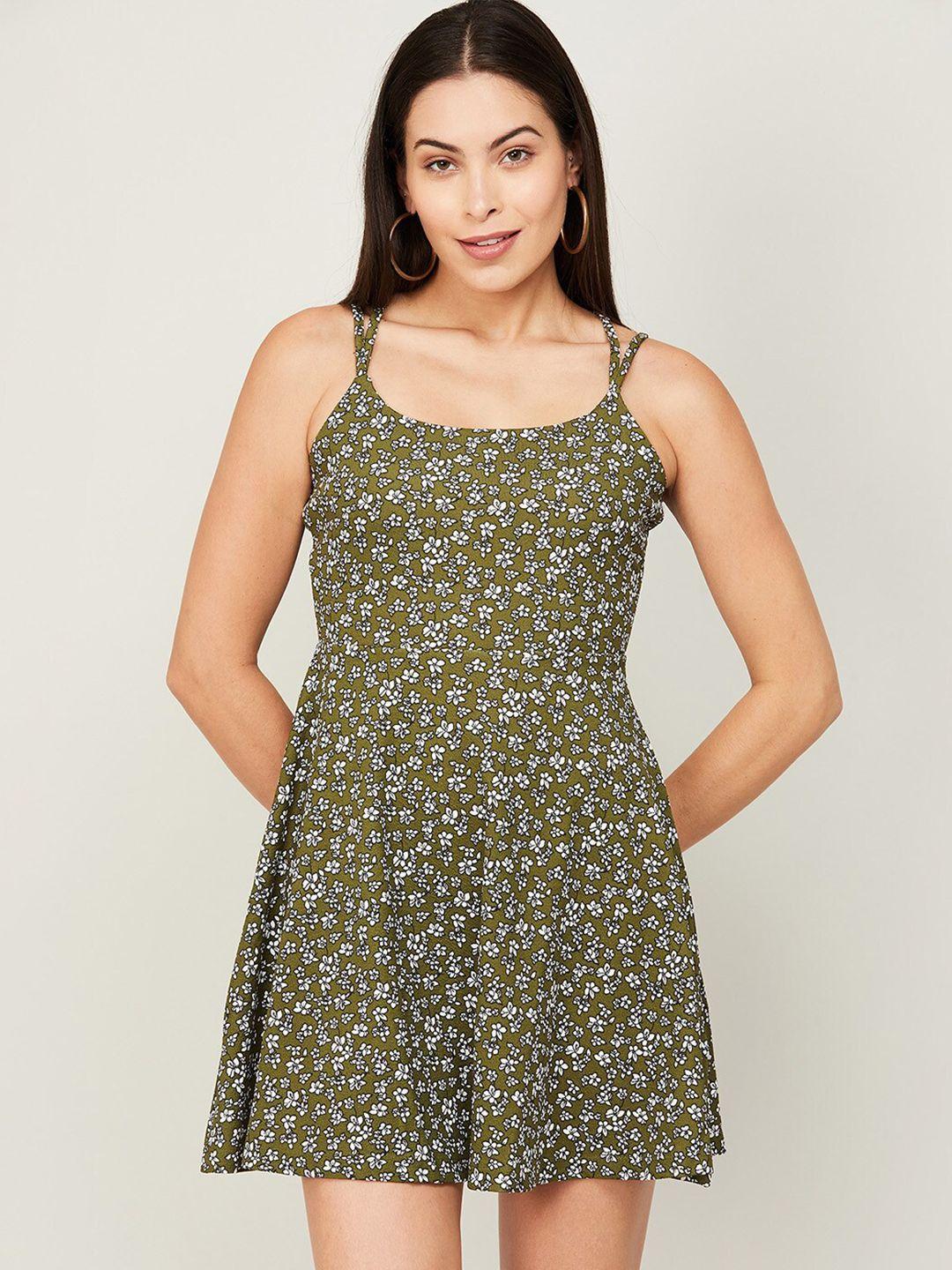 ginger by lifestyle olive green floral printed mini dress