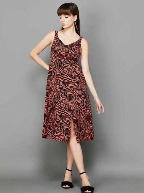 ginger by lifestyle orange printed a-line dress