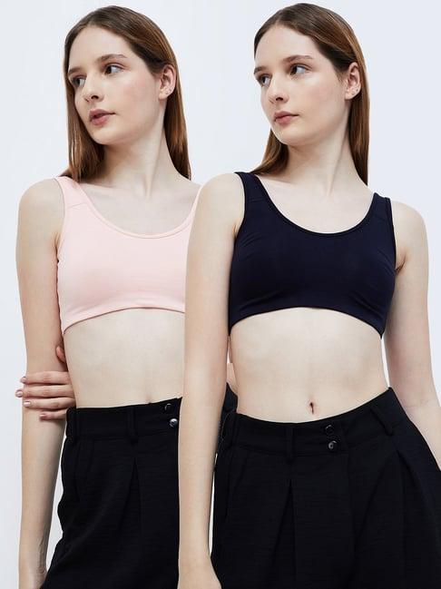 ginger by lifestyle peach & black sports bra - pack of 2