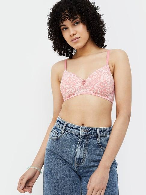 ginger by lifestyle peach & white printed non wired t-shirt bra