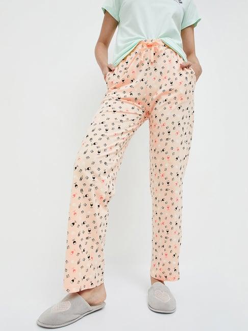 ginger by lifestyle peach cotton printed pyjamas