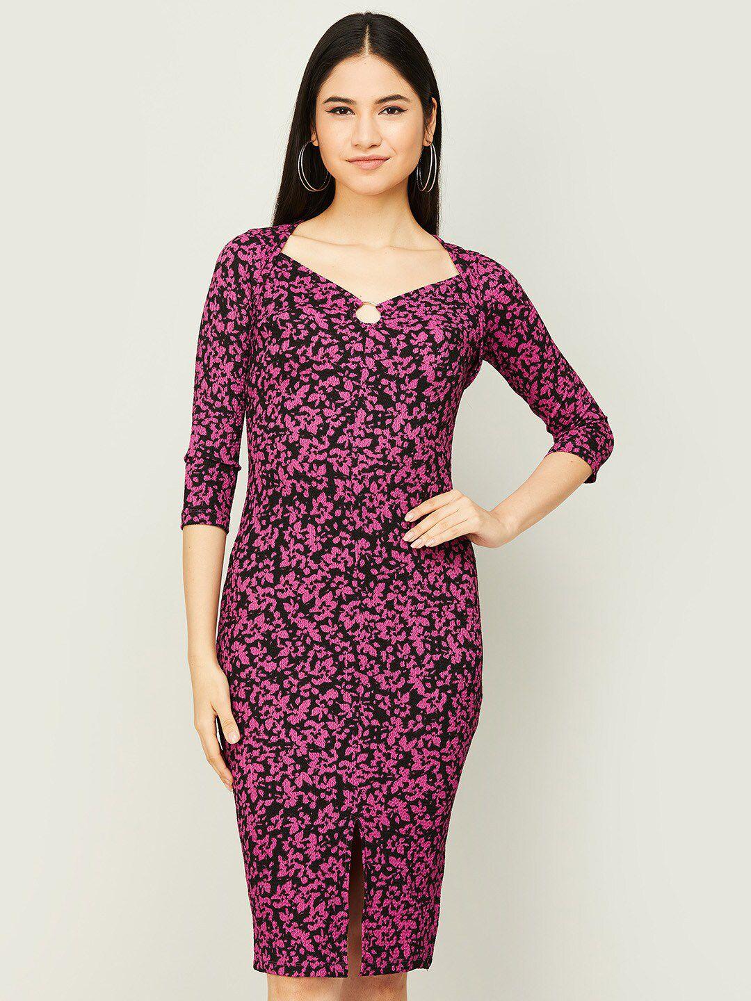 ginger by lifestyle pink & black floral printed sheath dress