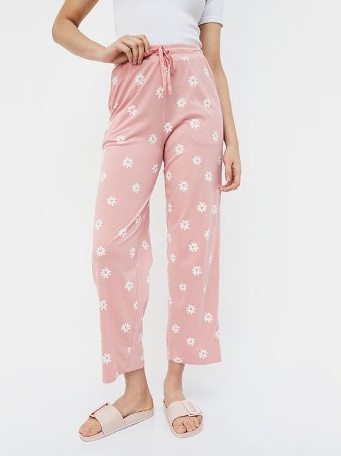 ginger by lifestyle pink & white cotton floral print pyjamas