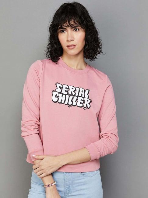 ginger by lifestyle pink cotton printed sweatshirt