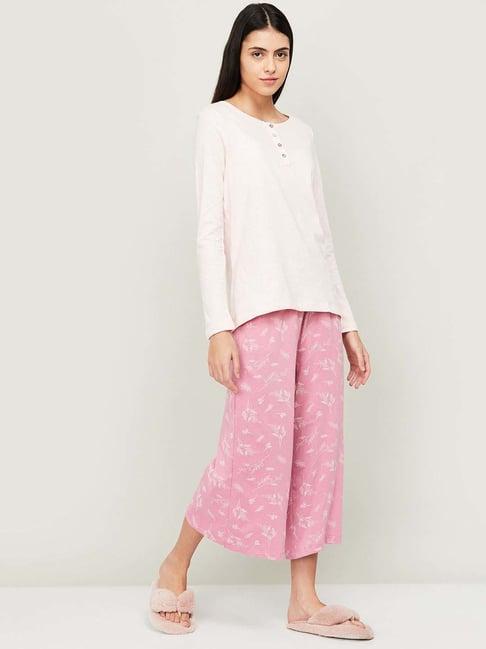 ginger by lifestyle pink cotton printed t-shirt pyjama set