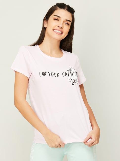 ginger by lifestyle pink cotton printed t-shirt