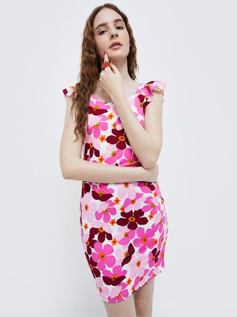 ginger by lifestyle pink printed a-line dress