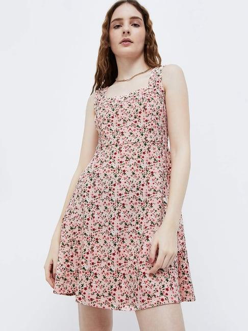 ginger by lifestyle pink printed a-line dress