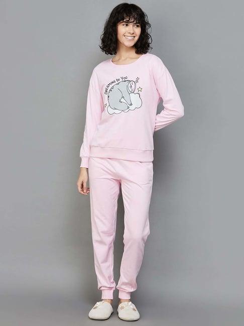 ginger by lifestyle pink printed sweatshirt pyjama set
