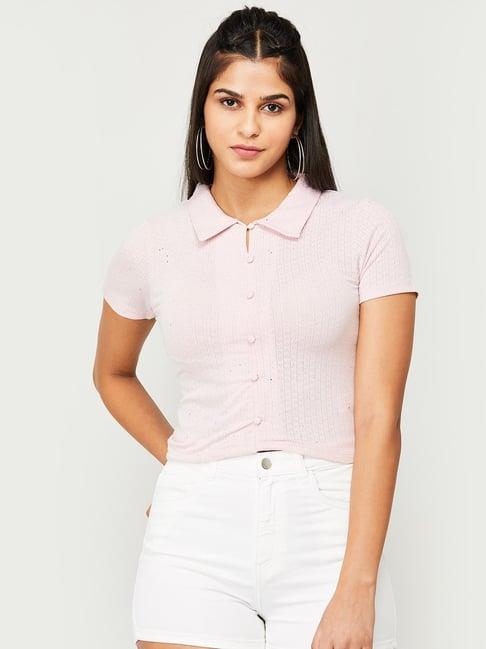 ginger by lifestyle pink striped crop top