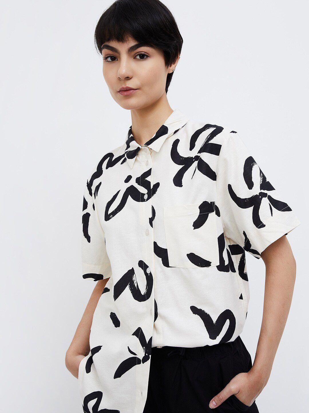 ginger by lifestyle print mandarin collar shirt style top