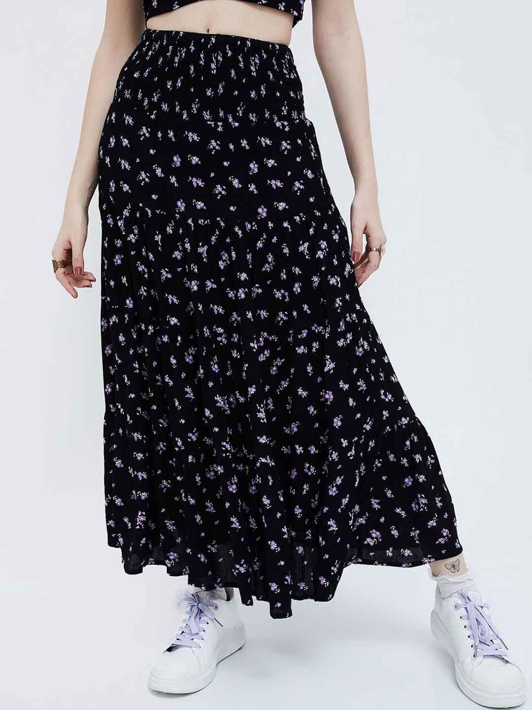 ginger by lifestyle printed flared maxi skirt