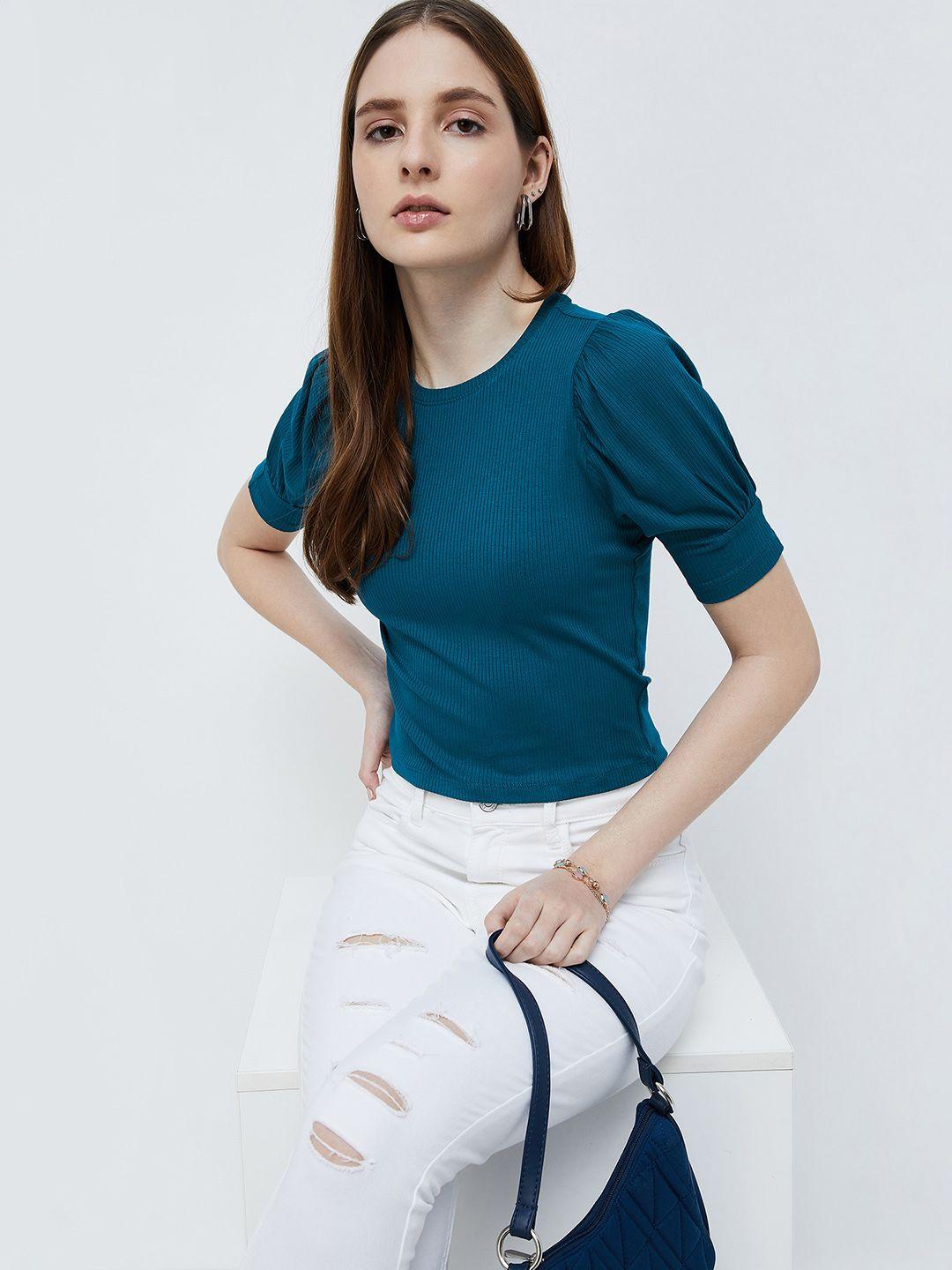 ginger by lifestyle puff sleeves fitted top