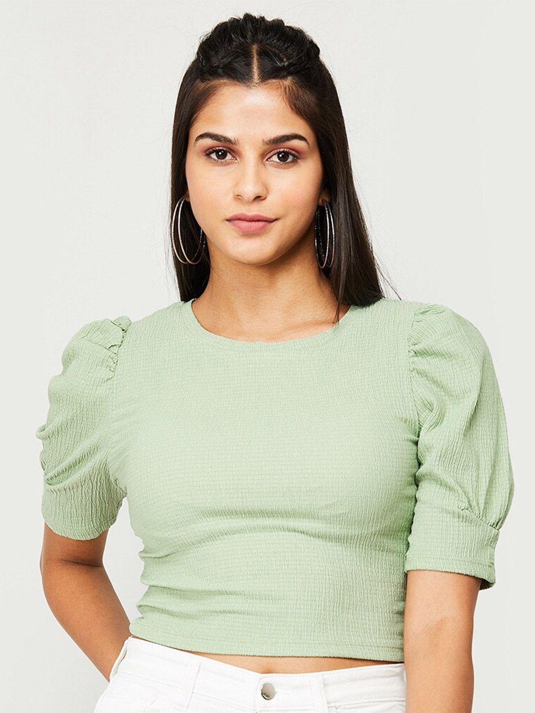 ginger by lifestyle puff sleeves round neck fitted top