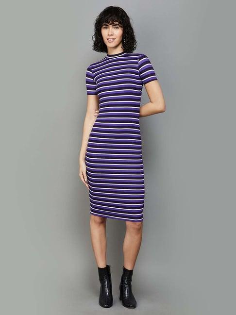 ginger by lifestyle purple & blue striped bodycon dress