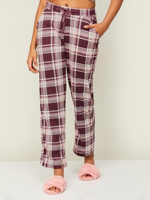 ginger by lifestyle purple cotton chequered pyjamas