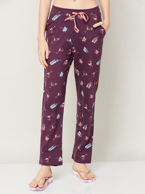 ginger by lifestyle purple cotton printed pyjamas