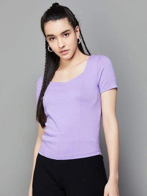 ginger by lifestyle purple cotton solid crop top