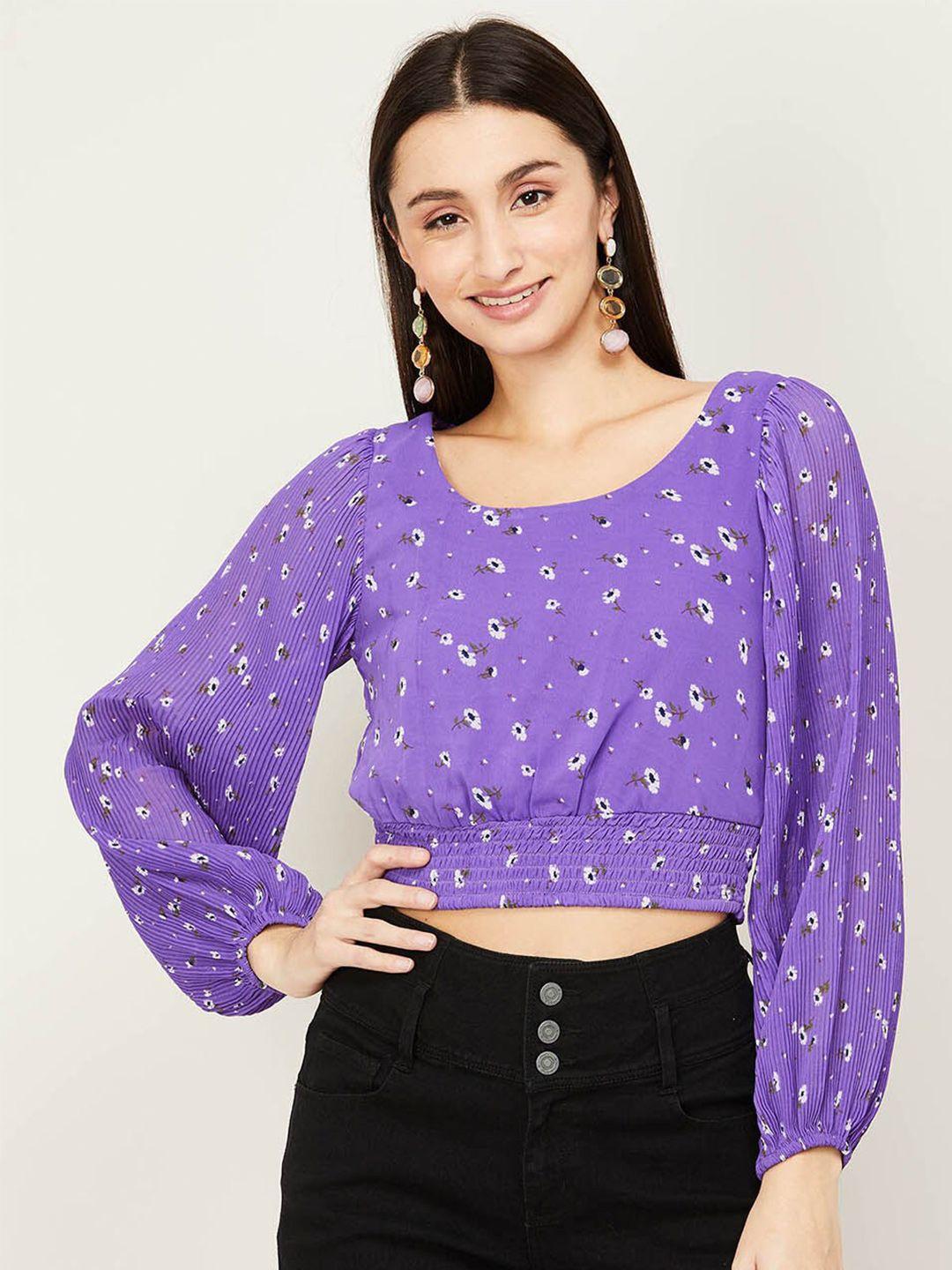 ginger by lifestyle purple floral print blouson crop top