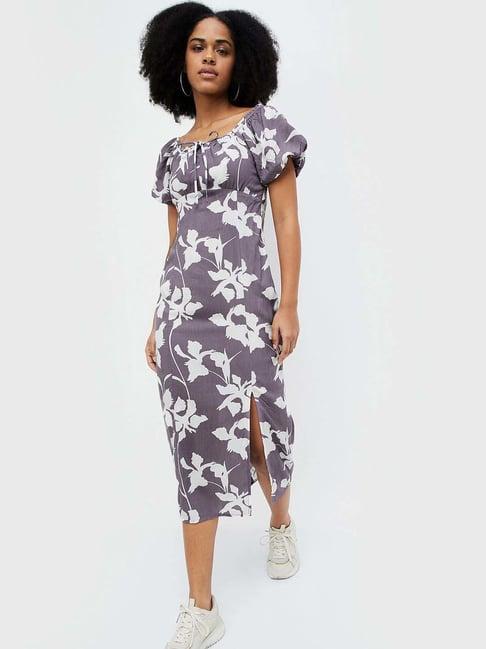 ginger by lifestyle purple printed a-line dress