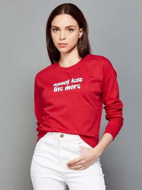 ginger by lifestyle red cotton printed sweatshirt