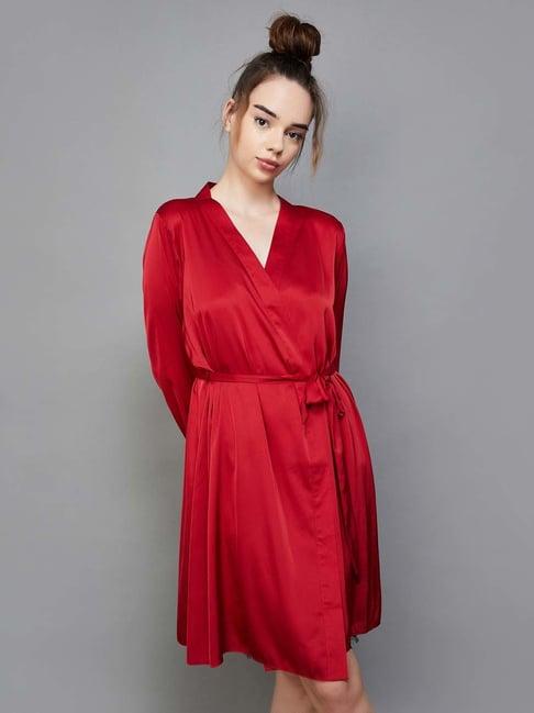 ginger by lifestyle red v neck night suit