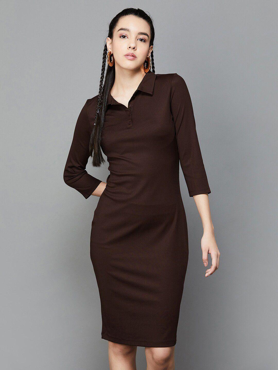 ginger by lifestyle ribbed shirt collar sheath dress