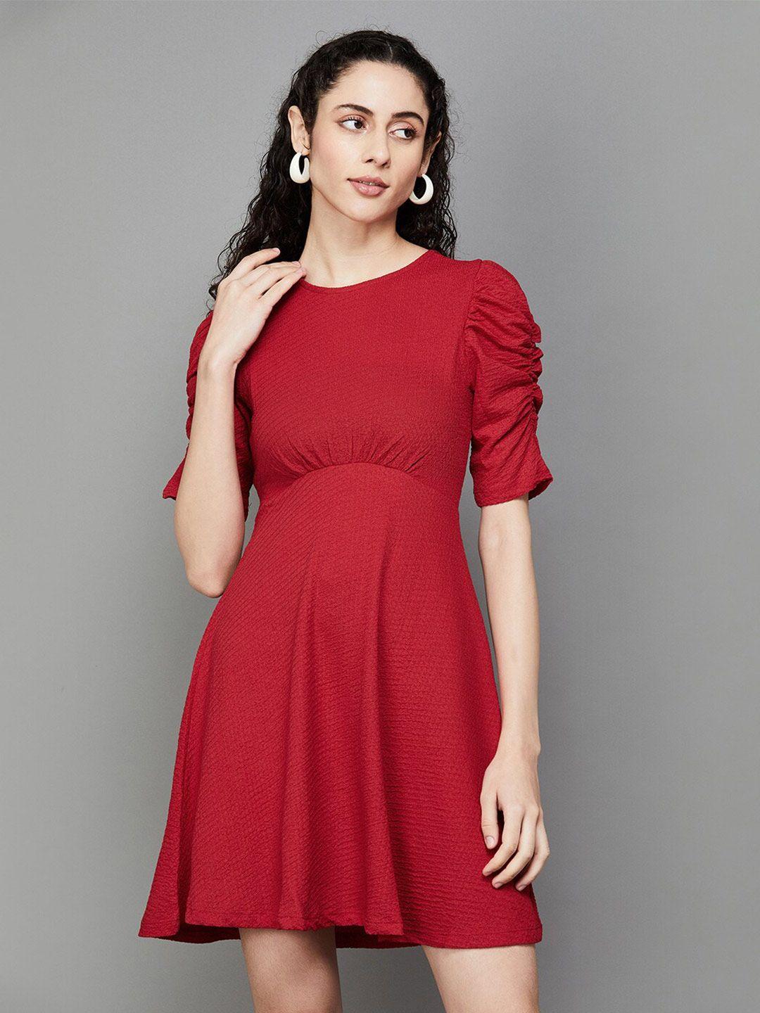 ginger by lifestyle round neck puff sleeves a-line dress