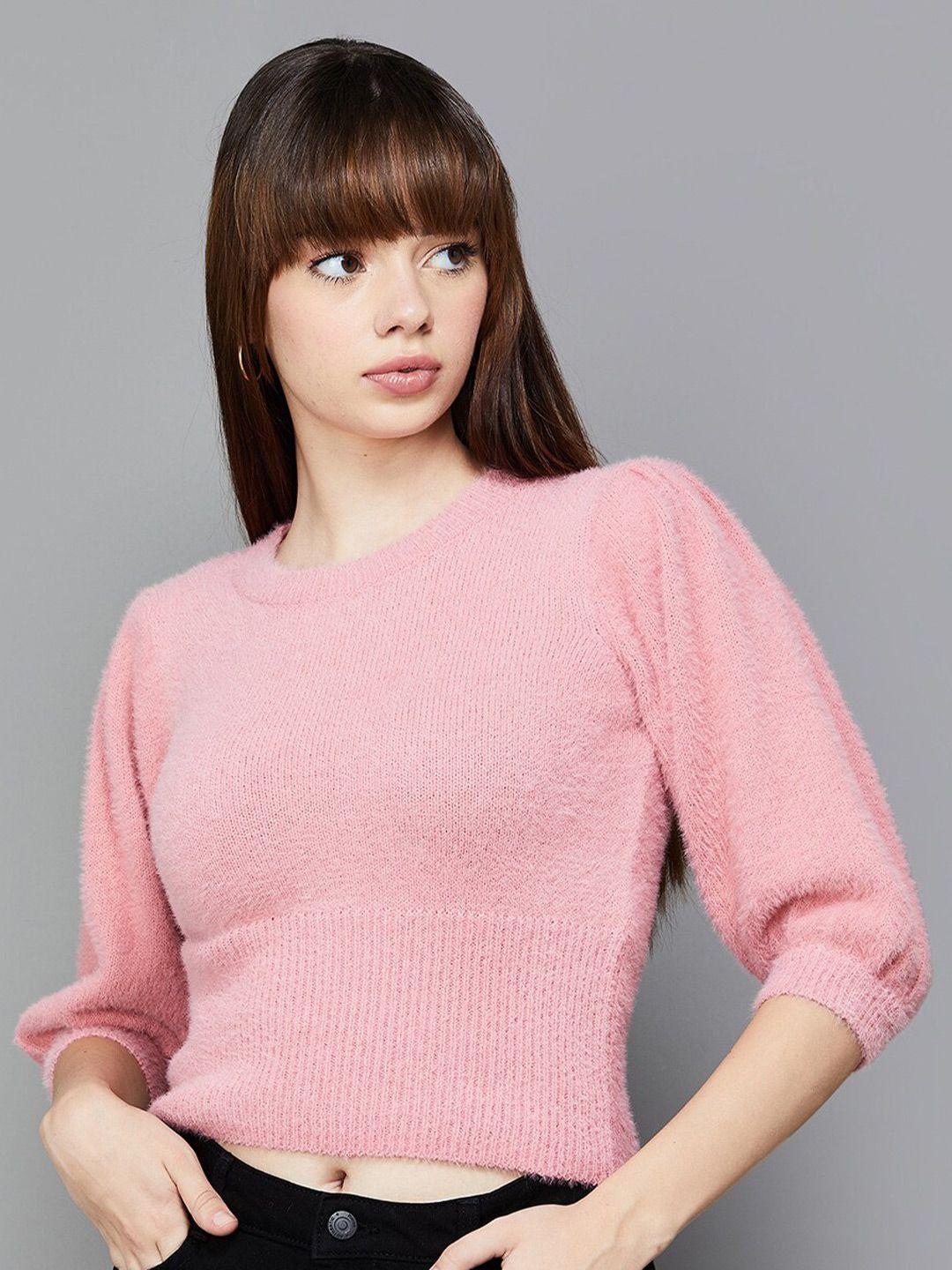 ginger by lifestyle round neck pullover sweater with fuzzy detail