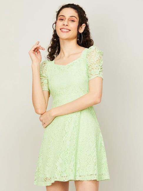 ginger by lifestyle sage green self pattern a-line dress