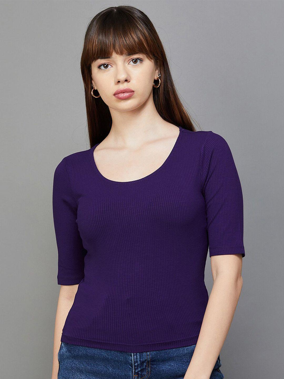 ginger by lifestyle scoop neck ribbed fitted top