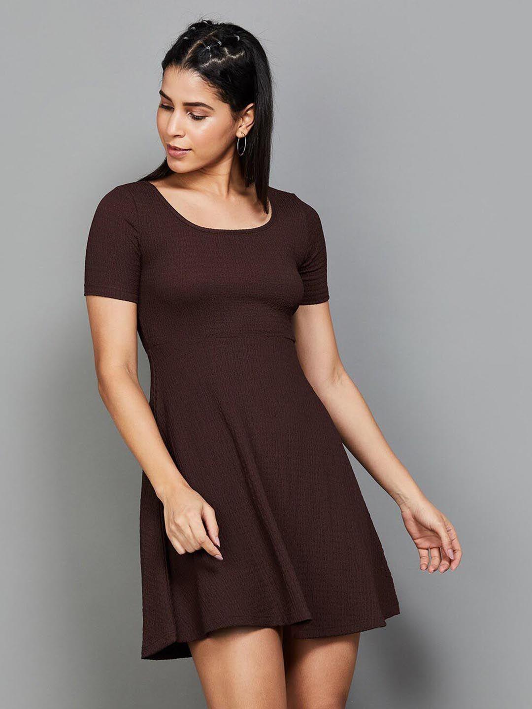 ginger by lifestyle self design round neck fit & flare dress