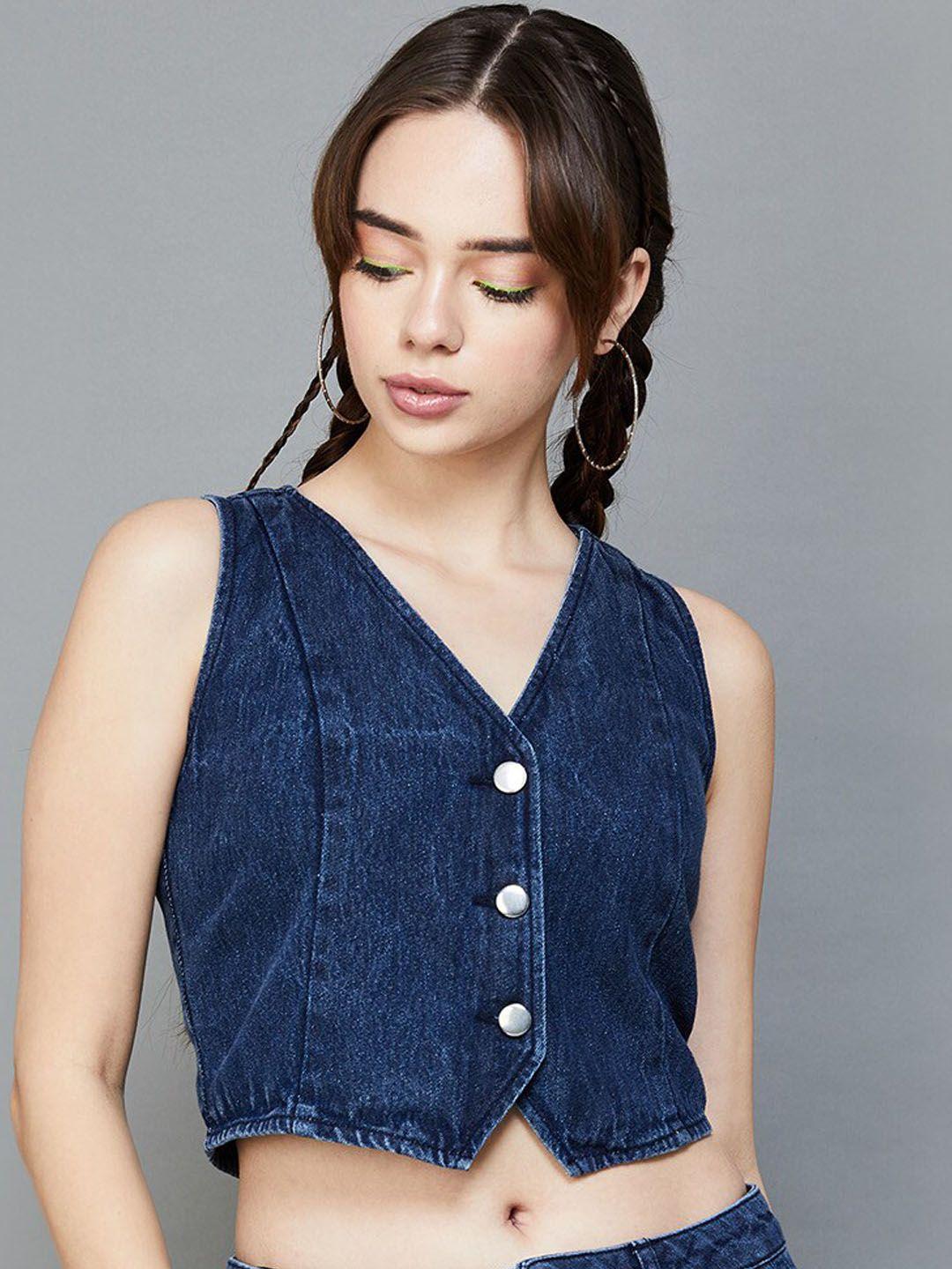 ginger by lifestyle sleeveless crop denim jacket