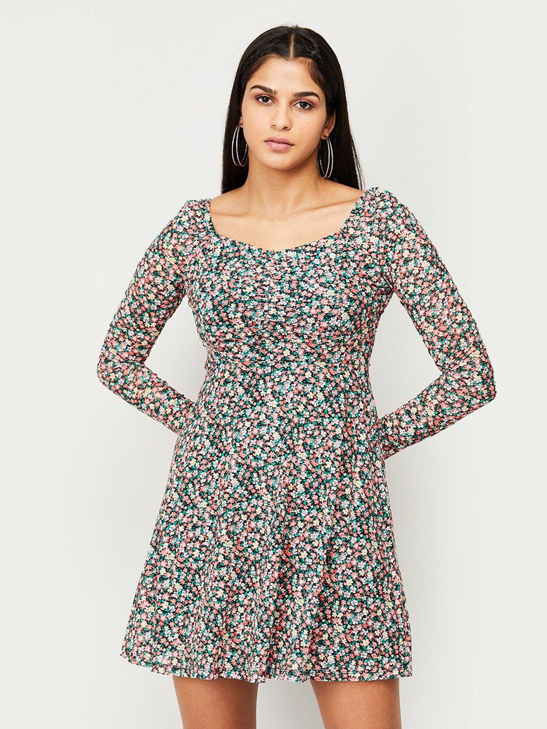 ginger by lifestyle square neck floral printed mini a-line dress