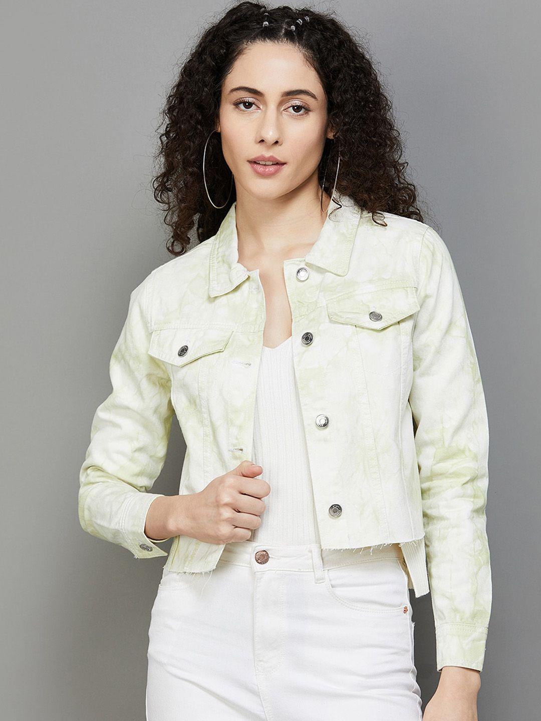 ginger by lifestyle tie & dye pure cotton crop denim jacket