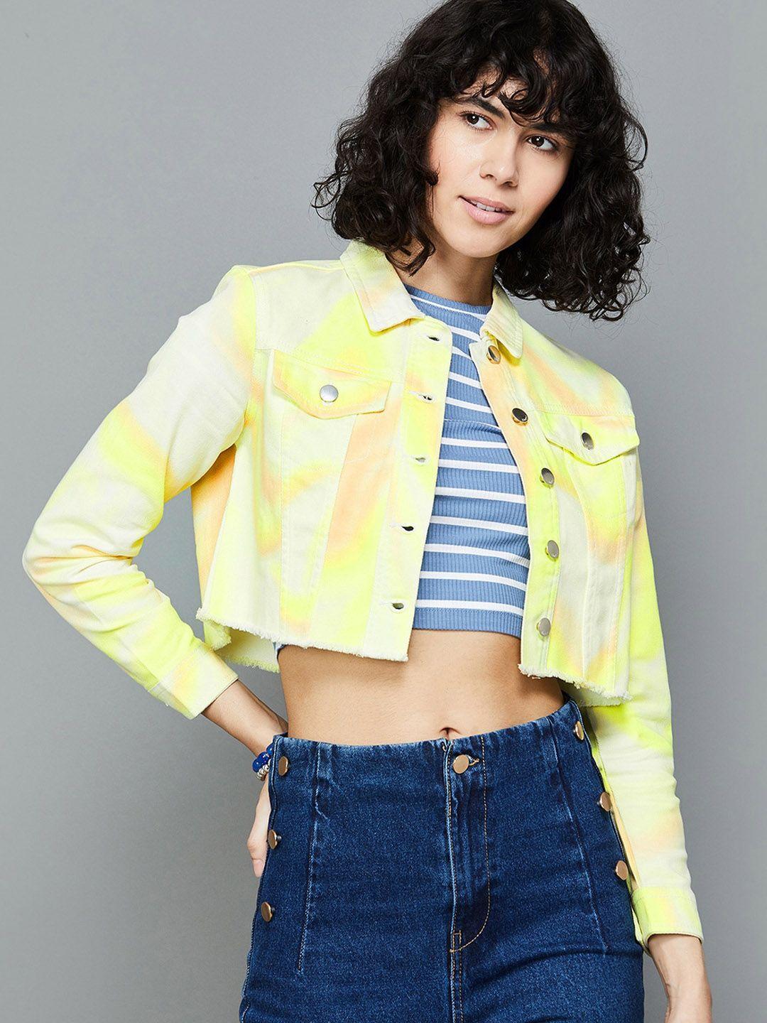 ginger by lifestyle tie and dye crop denim jacket