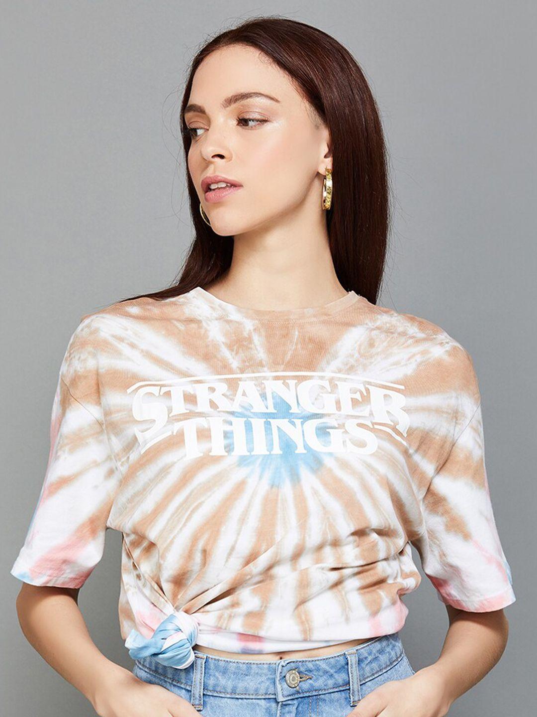 ginger by lifestyle tie and dye drop-shoulder sleeves cotton t-shirt