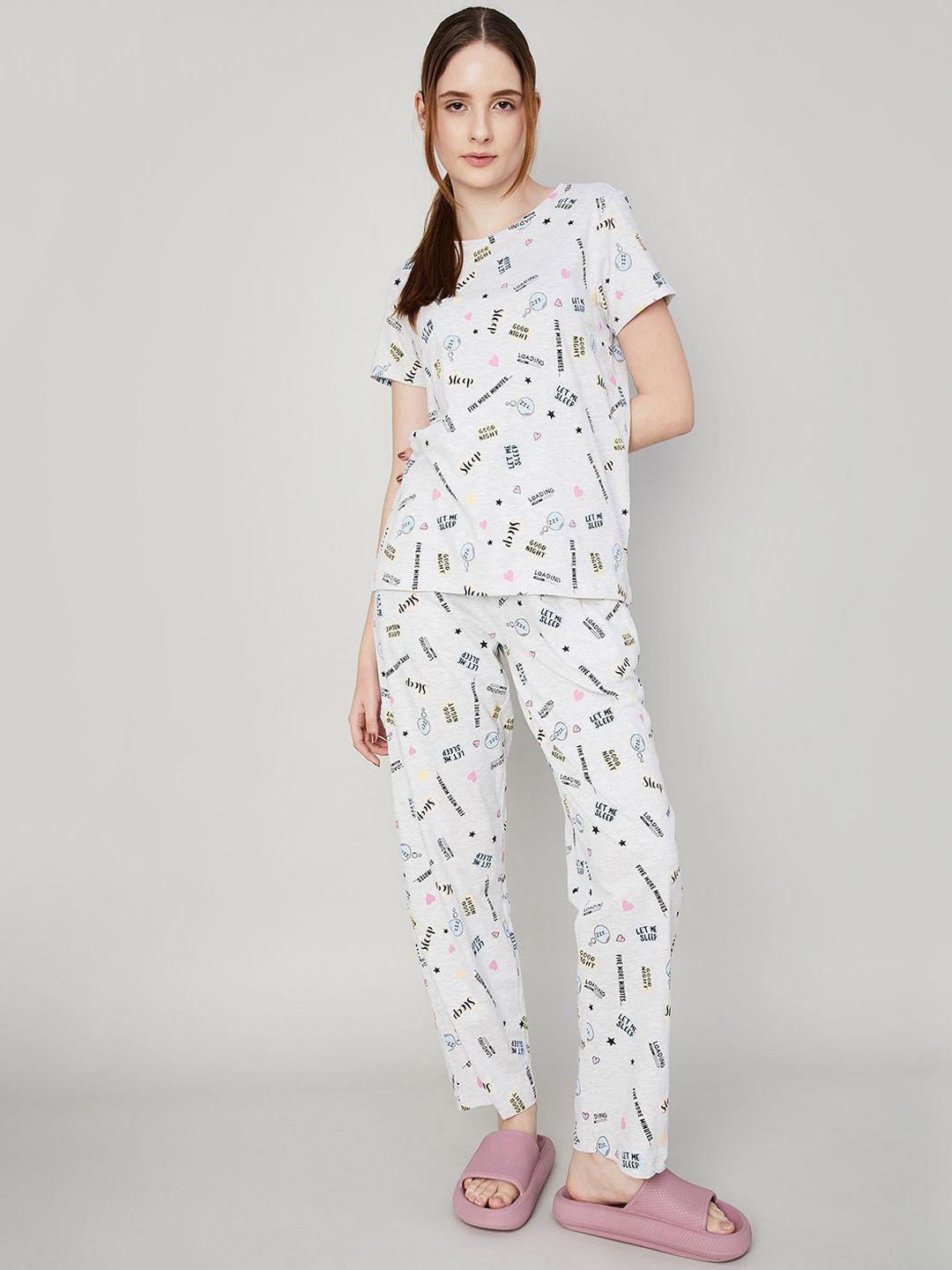 ginger by lifestyle typography printed pure cotton night suit